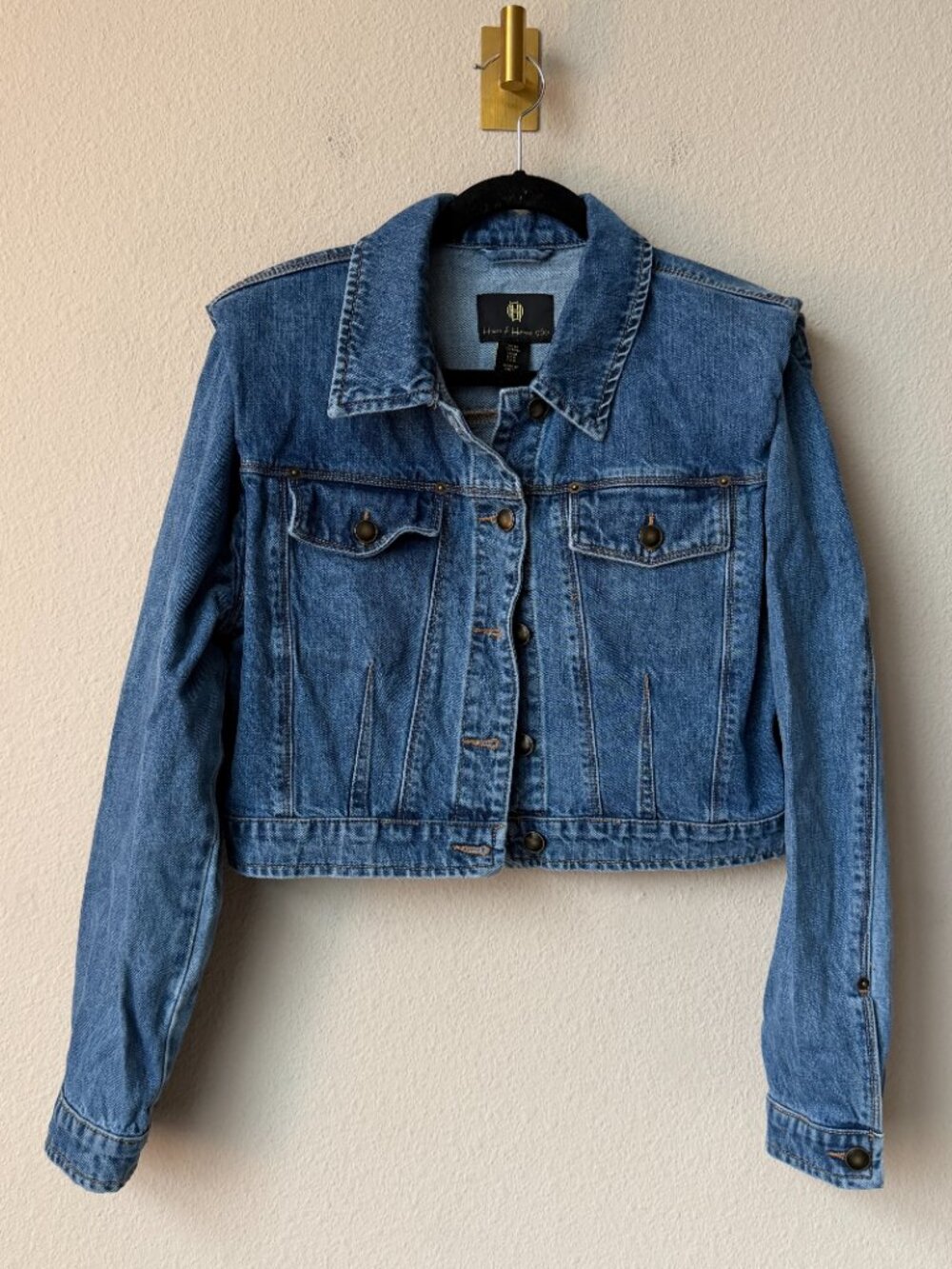 House of Harlow 1960 Cropped Shoulder Pad Jean Jacket Size M - Picture 2 of 5